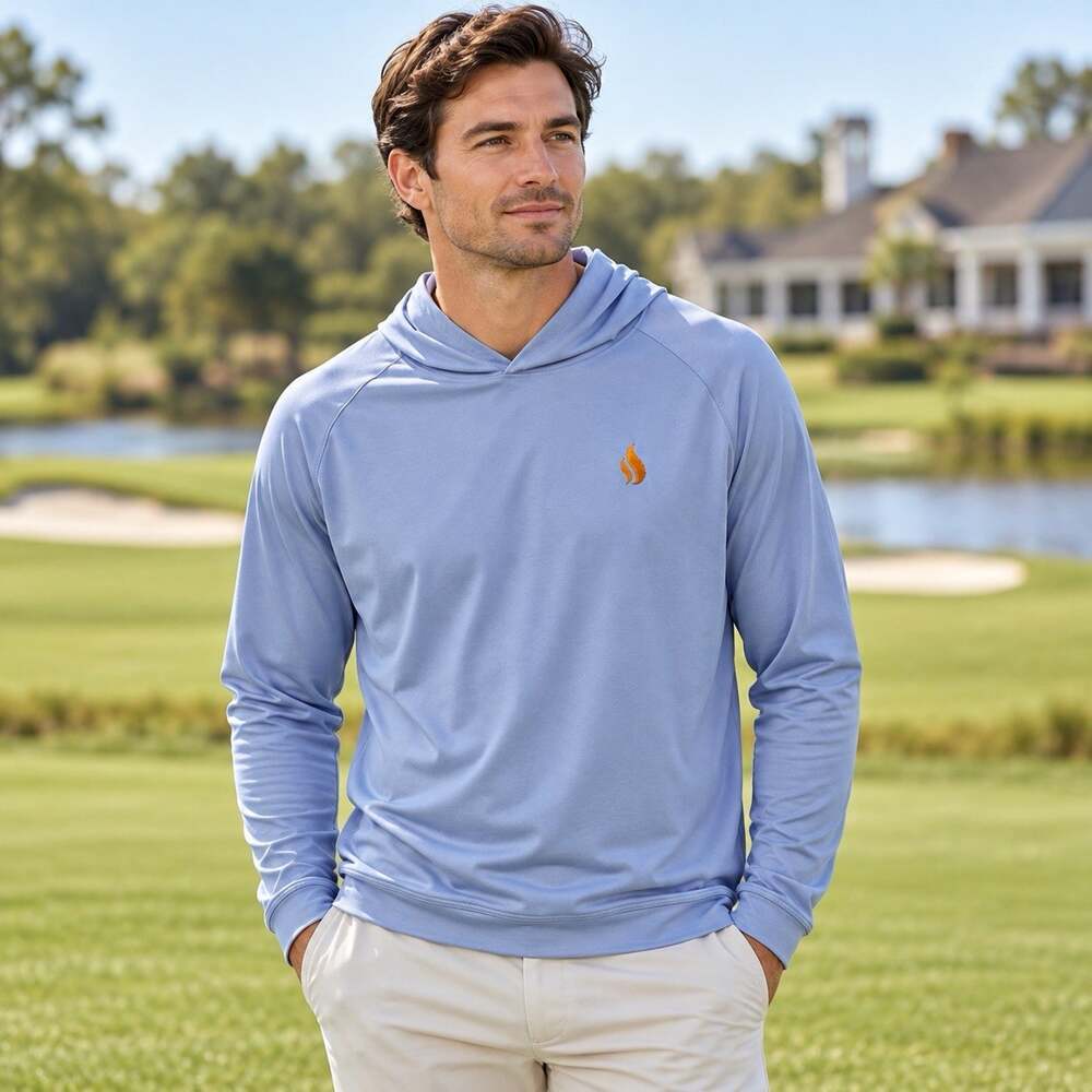 Peter Millar Pine Performance Hoodie Mens XL Blue Fade Fire Ridge Golf Pullover